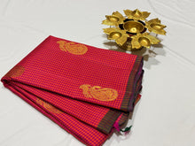 Dual tone Orange with Pink Podikattam Checks with Buttas Borderless Handwoven Pure Jari Kanjivaram Silk Saree Beauty