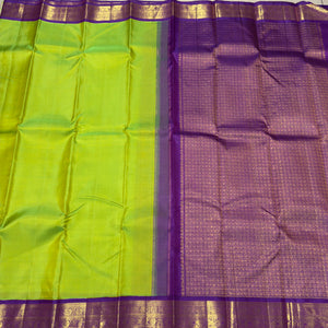 Sneha Green with Purple Handwoven Pure Jari Korvai Kanjivaram Silk Saree Beauty