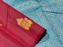 Rare Combination- Dark Maroon with Peacock Blue Green Borderless Muthukattam with Peacock Chariot Buttas Handwoven Pure Jari Kanjivaram Silk Saree Beauty