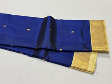 Deep Blue with Creamish White Buttas Korvai Handwoven Pure Kanjivaram Silk Saree with rich borders pallu and contrast woven blouse