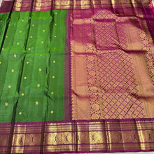 Meenakshi Green with Dark Wine Handwoven Pure Jari Kanjivaram Silk Saree with Buttas Woven Body rich borders pallu and contrast blouse beauty