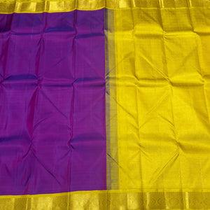 Vadmalli Purple with Lemon Sampanga Korvai Handwoven Pure Jari Kanjivaram Silk Saree