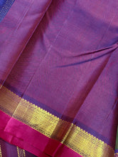 Sahana- Beautiful Double tone Manthulir Green with Purple Buttas Handwoven Pure Jari Kanjivaram Silk with beautiful double colored borders rich pallu and contrast woven blouse