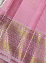 Vaibhogam- Gorgeous Peacock Blue with Soft Pink Handwoven Pure Jari Korvai Kanjivaram Silk  with mayil chakram buttas woven body with rich meenakari borders beautiful and intricately woven pallu and contrast woven blouse