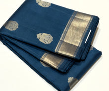 Sahana- Stunning Deep Sapphire Blue Monotone Handwoven Pure Kanjivaram Silk with Twisted Silver & Gold Zari Gandaberundas woven body with rich seepurekku borders rich pallu and self colored blouse