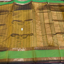 Bronze Gold with Parrot Green Lakshadeepam Motifs Handwoven Premium Kanjivaram Silkcotton Saree Beauty