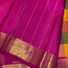 Sahana- Gorgeous Palum Pazhamum Multichecks with Gandaberunda Motifs Handwoven Pure Jari Kanjivaram Silk with rich borders gorgeous pallu and contrast zari striped beautiful blouse