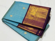 Light Ananda Blue with Deep Purple Buttas Vairaoosi Korvai Handwoven Pure Jari Kanjivaram Silk Saree Beauty