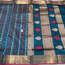 Ramar Blue with Red 1000 Buttas with rich weave Handwoven Premium Kanjivaram Silkcotton Saree Beauty