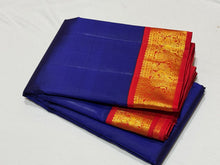 MS Blue with Red Handwoven Korvai Kanjivaram Silk Saree with rich pallu borders beauty