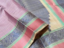 Lavendar with Greyish White Handwoven Pure Soft Zariless Kanchipuram Silk Saree Beauty