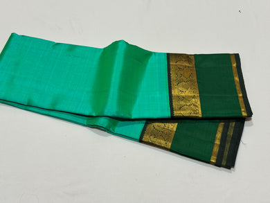 Vintage combo- Pastel Green with Bottle Green Handwoven Pure Jari Korvai Kanjivaram Silk Saree with Spaced borders rich pallu and contrast woven blouse beauty
