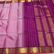 Nayaki- Gorgeous Lotus Pink with Purple Handwoven Pure Kanjivaram Silk with beautiful bawanchi borders with rich pallu and contrast woven blouse