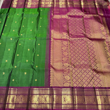 Meenakshi Green with Dark Wine Handwoven Pure Jari Kanjivaram Silk Saree with Buttas Woven Body rich borders pallu and contrast blouse beauty