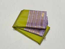 Mesmerising Pastel Grape Green with Lavendar Handwoven Kai Korvai Kanjivaram Silk Saree with rich varisaipet borders rich pallu and contrast woven blouse beauty