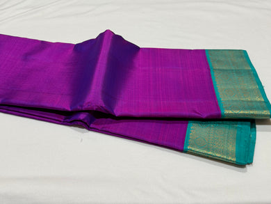 Vadamalli Purple with Turquoise Blue Green Handwoven Pure Jari Korvai Kanjivaram Silk Saree Beauty with Bird buttas woven Pallu