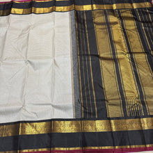 Black and White Podikattam with Korvai Handwoven Pure Jari Kanjivaram Silk Saree with rich borders Pillayar rekku pallu and contrast blouse beauty