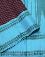 Saraswati- Gorgeous Deep Maroon and Black with Sky Blue Premium Zariless Handwoven Pure Korvai Kanjivaram Silk Saree with beautiful striped body lovely rettapet rudrakshas woven borders rich classic seer pallu and contrast woven blouse