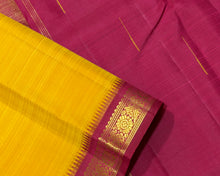 Sarasangi- Gorgeous Mustard with Arakku shot Pink Handwoven Pure Jari Korvai Kanjivaram Silk with Orukunjam Borders Rich Pallu and contrast woven blouse