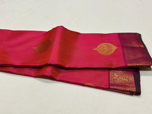 Dual tone Orange with Pink Handwoven Pure Jari Buttas Kanjivaram Silk Saree