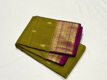 Olive Green with Deep Magenta Buttas With Banarasi Style Woven Rich Borders Gorgeous Pallu and Contrast woven blouse beauty