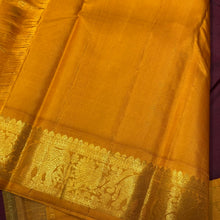 Gorgeous Dark Maroon with Golden Mustard Handwoven Pure Jari Korvai Kanjivaram Silk Saree with beautifully woven rich borders pallu and contrast woven blouse