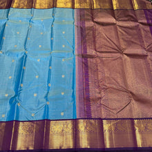 Light Ananda Blue with Deep Purple Buttas Vairaoosi Korvai Handwoven Pure Jari Kanjivaram Silk Saree Beauty