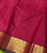 Vaibhogam- Gorgeous Parrot Green with Deep Red Handwoven Pure Jari Korvai Kanjivaram Silk with beautiful thilagam and mayil buttas woven body with beautiful borders rich parrot motifs woven beautiful pallu and contrast woven blouse