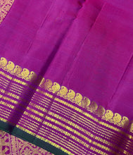 Sahana- Gorgeous Deep Purple with Deep Magenta Pink Handwoven Pure Jari Kanjivaram Silk with beautiful Jari Veldhari body with rich borders pallu and contrast woven blouse