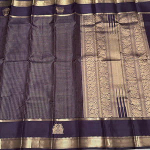 Deep Coffee Brown Handwoven Pure Jari Kanjivaram Silk Saree with Gandaberundas and Yazhis woven borders kottadi Jari checked body beauty