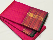 Sahana-Gorgeous Handwoven Pure Jari Kanjivaram Silk in a beautiful light and dark pink shade with paimadi checks woven body rich long and short borders beautiful green selvedges rich seer pallu and contrast woven blouse