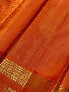 Coffee Brown with Burnt Orange Vairaoosi Korvai Handwoven Pure Jari Kanjivaram Silk Saree Small borders beauty