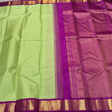 Gorgeous Pista Green with Vadamalli Purplish Pink Buttas Korvai Handwoven Pure Jari Kanjivaram Silk Saree Beauty
