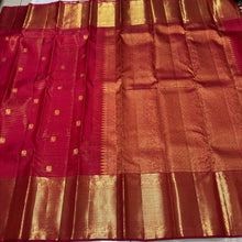 Red with Gold Vairaoosi with Mayil Chakram motifs with broad borders rich pallu and self blouse in a beautifully handwoven kanjivaram silk saree