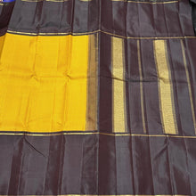 Yellow with Coffee Brown Podikattam with Long Borders Korvai Handwoven Pure Jari Kanjivaram Silk Saree Beauty