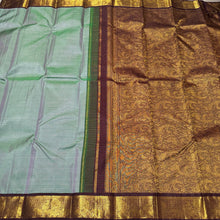 Dual tone Pastel Green short with Grape with Brown Korvai Vairaoosi Handwoven Pure Jari Kanjivaram Silk Saree Beauty