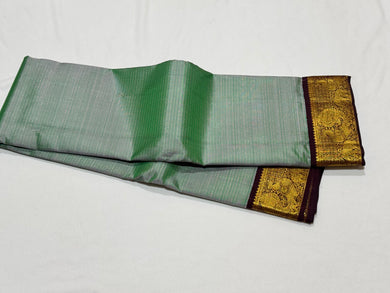 Dual tone Pastel Green short with Grape with Brown Korvai Vairaoosi Handwoven Pure Jari Kanjivaram Silk Saree Beauty