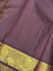 Dual tone Pastel Green short with Grape with Brown Korvai Vairaoosi Handwoven Pure Jari Kanjivaram Silk Saree Beauty