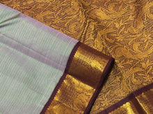 Dual tone Pastel Green short with Grape with Brown Korvai Vairaoosi Handwoven Pure Jari Kanjivaram Silk Saree Beauty
