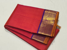 Dual tone Orange with Purple Handwoven Pure Jari Kanjivaram Silk Saree with rich borders pallu and contrast woven blouse