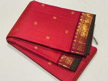 Dual tone Orange with Pinkish Red  Handwoven Pure Jari Kanjivaram Silk Saree with buttas woven body rich pallu and contrast woven blouse