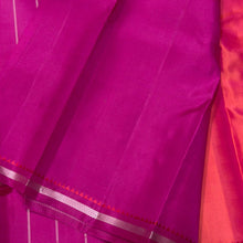 Nayaki- Gorgeous Orange Pink with Pink Handwoven Pure Kanjivaram Silk without zari with a beautiful small borders with pillayar moggu with rich seer pallu and contrast woven blouse